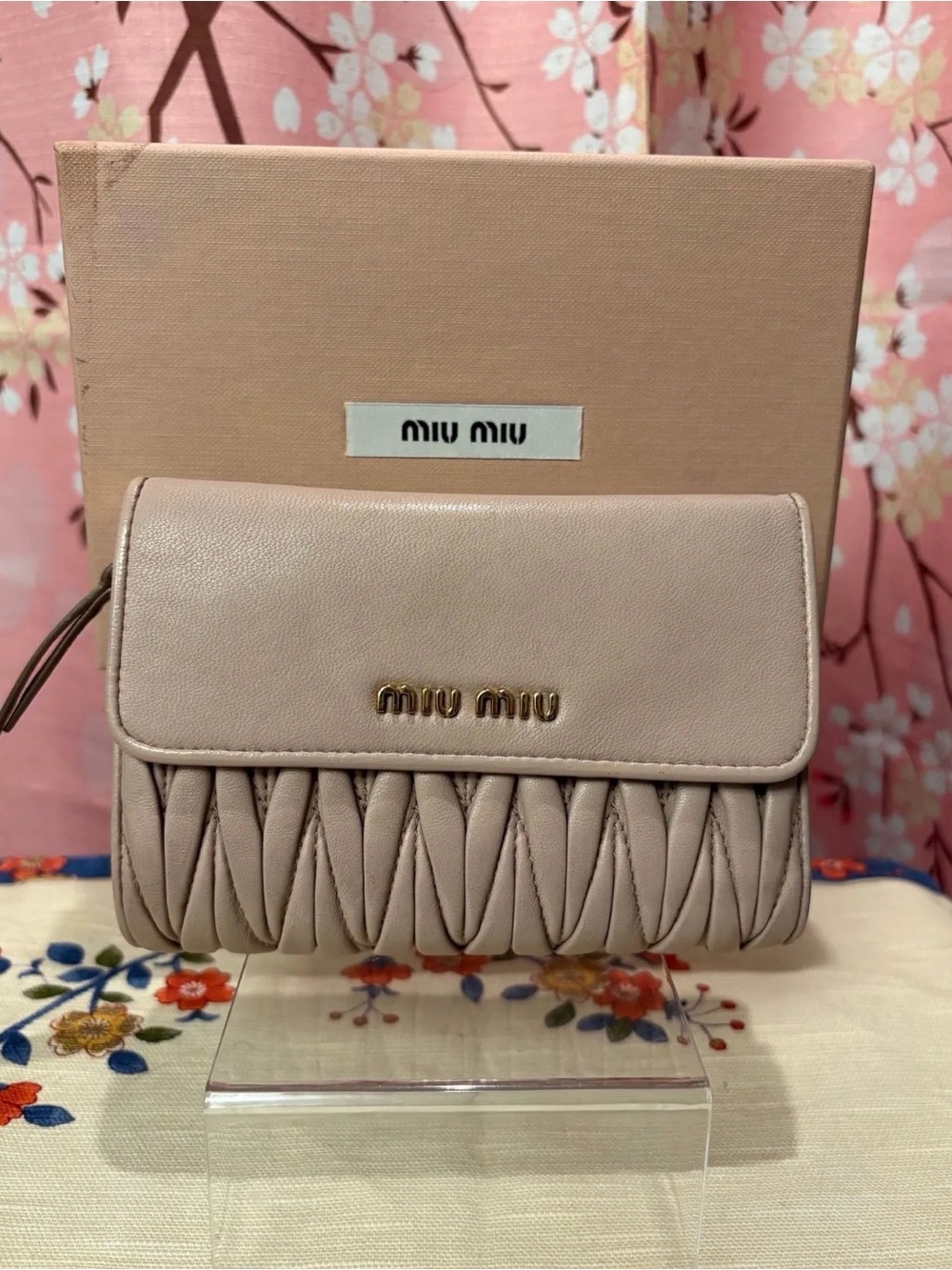 Miu Miu Pink Matelassé Nappa Leather Compact Wallet